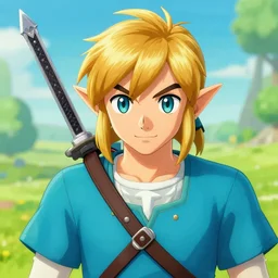 an in game portrait of link from nintendo arms, arms art style.