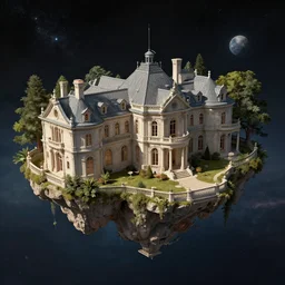 a mansion floating in space, concept art, digital art, trending on artstation, nicely detailed, by Albert Bierstadt