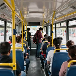in the s bus, in the rush hour. a chap of about 2 6, felt hat with a cord instead of a ribbon, neck too long, as if someone's been having a tug - of - war with it. people getting off. the chap in question gets annoyed with one of the men standing next to him. he accuses him of jostling him every time anyone goes past. a snivelling tone which is meant to be aggressive. when he sees a vacant seat he throws himself on to it.