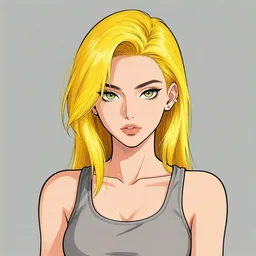 character portrait of a cool rebellious girl with dyed golden yellow hair, wearing a tanktop, very detailed eyes, lesbian, highly detailed, stylized, medium shot, vector line art, clean cel shaded vector art, by ross tron, lois van baarle, artgerm, helen huang, makoto shinkai, ilya kuvshinov, rossdraws