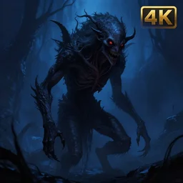 a creature of darkness, illustrated by greg rutkowski, cgsociety, artist interpretation, artstation, contemporary art, 4 k, 8 k, artstation digital, artstation horror, trending on behance, lovecraftian art style, dark blue atmosphere, vignette, beautiful lighting, illustrated by h. r. giger and gaston bussiere, trending on artstation, cgsociety contest winner, 4 k, 8 k