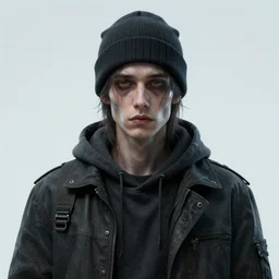 portrait of a starving ai artist, detailed clothing, beanie, concept art, artstation, detailed luminescent matte painting by alan lee and artgerm