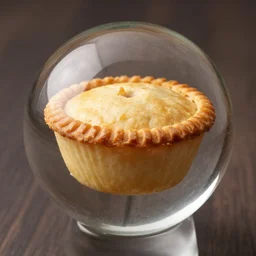a photograph of a glass sphere containing a pork pie