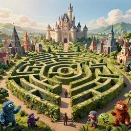 jim henson's labyrinth an impossible maze filled with twisted turns a goblin city and a castle looming in the background by frank cowper, john singer sargent and delacroix style, artistic, intricate painting, cinematic lighting, hyper realistic, extremely detailed, vivid colors, establishing shot, dramatic lighting