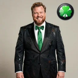 john morris from arthur on pbs wearing formal wear slathered in grease stains. chunky, 4 leaf clover icon, trending on deviant art