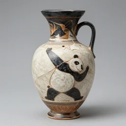 vasework vaseart of a panda practing karate in a vase, medieval art, fragmented clay firing greek vase of a panda