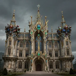 the royal castle palace of melnibone, extremely hyperdetailed, insectile art nouveau, jewel - encrusted towers, extremely lifelike and realistic fantasy art by greg rutkowski, rodney matthews and artstation, epic atmosphere, grim, photorealism, complex color scheme, uhd