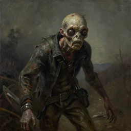 a fungus zombie, last of us style, painted by rembrandt