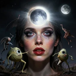 total solar lunar eclipse occult monsters inc dance ritual, detailed facial expression, surrealism aesthetic