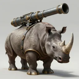 a anthropomorphic rhino with a giant cannon in his back, using a exoskeleton, technology, elegant, highly detailed, digital painting, artstation, concept art, smooth, sharp focus, illustration, art by krenz cushart and artem demura and alphonse mucha