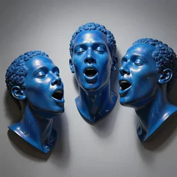 3 d human heads coming out of a wall singing soul music to each other, pearlescent blue, octane smooth masterpiece, highly detailed dino valls wayne barlowe machiej kuciara, dramatic lighting, medium shot, low angle, uhd 8 k, sharp focus
