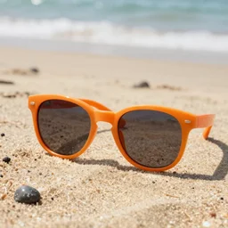 a Orange wih sunglasses on the beach. 4k n6