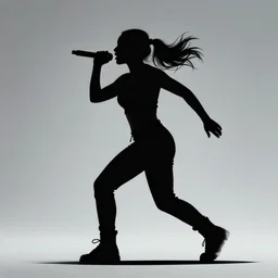 woman rapping into microphone, silhouette, outrun, hip hop, digital art, 4k