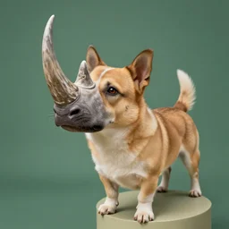 a dog with a rhino horn, digital art, surreal