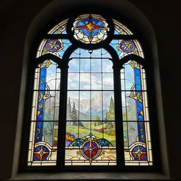 photo of a beautiful window, stain glass, art nouveau, iron frame, world of warcraft