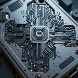 an intricate organic circuit extending across the robot casing