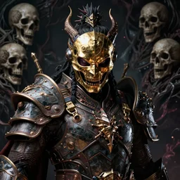 a highly detailed portrait of ankou the evil lord staring with anger and wearing ornate armor made of sci fi panels and a gold death mask by philippe druillet, death and corruption, smooth, intricate, sinister, evil energy, souls of the dead, dark aura, matte painting, artstation, evild ark color scheme, dark fantasy sci fi, sharp focus, cgsociety