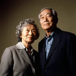 a medium shot, colored studio photographic portrait of a old couple, dramatic, from below light, kodachrome camera, kodachrome, 1 9 9 9 photo from life magazine, editorial fashion photography