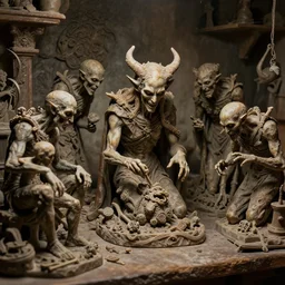 evil souls being sculptured in small renaissance shop, advanced, fantastic reality, in the style o fstefan bakałowicz, 8 k resolution