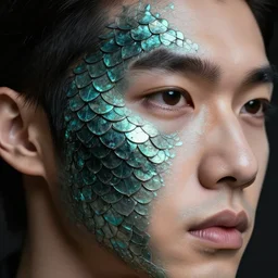 dragon scales on a male human face