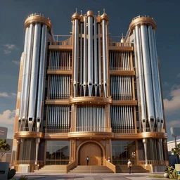 an epic 3 d render of a massive cyberpunk pipe organ building, by beeple and fvckrender and visualdon, trending on instagram