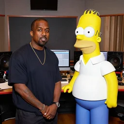 kanye west and homer simpson being in a music studio