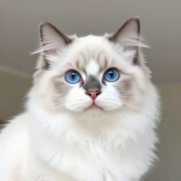 beautiful digital art of a white ragdoll cat with blue eyes, trending on artstation