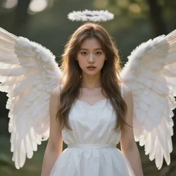 centered portrait photo of an angel, bokeh, DOF, unreal engine, 8k, ultra detailed, photorealistic + sigma 105mm f2.8 macro