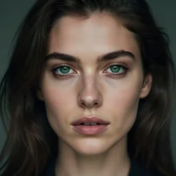 portrait of a epically beautiful woman by national geographic, dark green eyes, cinematic, 8 0 mm,