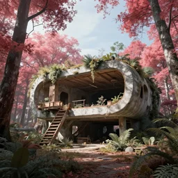 a beautiful detailed render of underground house industrial architecture nature unfinished building architecture building by denise scott brown, rainforest dramatic lighting hyperrealism sunlight at spring infrared nightsky, archdaily, wallpaper, highly detailed, trending on artstation.