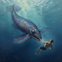a dream fantasy painting of a giant squid attack a diving man, by beksinki, giger, greg rutkowski, carne griffith trending on artstation, deviantart, photorealism