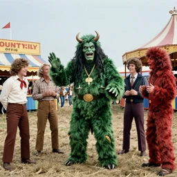 photo of Cthulu having fun at the county fair with his friends, 1970s, 4k