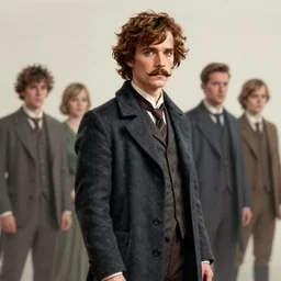 emma watson dressed as dr john watson, long hair on head, with moustache, long shot, sherlock bbc movie, intricate, cinematic lighting, digital painting, artstation, concept art, smooth, sharp focus, art by artgerm and greg rutkowski and disney, detailed textures, award winning portrait studio lighting by jessica rossier and brian froud and gaston bussiere