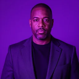 Steve harvey under purple light