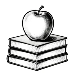 an apple on top of a stack of books on a white background, art by piranesi, black ink, black and white, vector, vector art