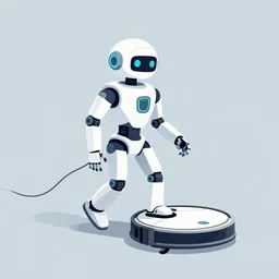 a futuristic electronic robot walking a roomba on a leash. simple background. clean cel shaded vector art. shutterstock. behance hd by lois van baarle, artgerm, helen huang, by makoto shinkai and ilya kuvshinov, rossdraws, illustration, art by ilya kuvshinov