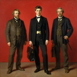 Solomon Joseph Solomon and Richard Schmid and Jeremy Lipking victorian genre painting full length portrait painting of a young man going to work, red background