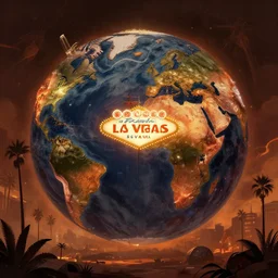 las vegas in a post apocalyptic earth as seen by greg rutkowski, dark theme, enchanted, warm colors, high quality, waw, trending on artstation