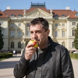 Petro Poroshenko eating apple in Versale Palace