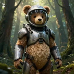 helmetless Crysis Nanosuit worn by a fluffy teddybear, a forest with rays of light coming through the canopy, masterpiece, dystopian, sci-fi, extremely detailed, digital painting, sculpted in zbrush, artstation, concept art, smooth, sharp focus, illustration, chiaroscuro lighting, golden ratio, incredible art, artgerm, greg rutkowski, alphonse mucha, simon stalenhag, carravaggio