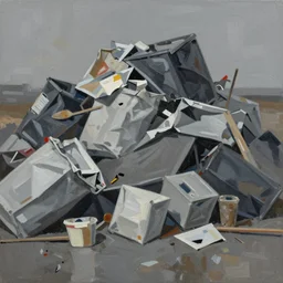 painterly warped trash heap, dull grey expressionism