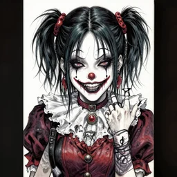 beautiful! coherent!!! rule of thirds! detailed! expert! professional manga anime seinen concept art portrait art of a goth clowngirl, painted by ilya kuvshinov!!!!! and zdzislaw beksinski # wow