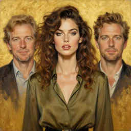 epic painting drawing, full figure portrait of beautiful supermodel wearing olive blouse, curly hair, photography by amy leibowitz, wlop, jeremy lipkin, beeple, intricate, symmetrical front portrait, artgerm, golden glowing background