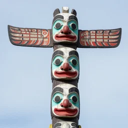 epic totem pole of real clown faces, single subject