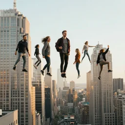 people in the city levitating