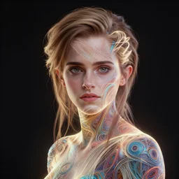 emma watson, intricate, abstract, wlop, artgerm, greg rutkowski, artstation, octane render, glow