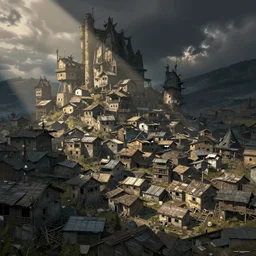smurf village as slums, greg rutkowski, detailed,