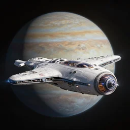 the most luxurious spaceship flying through a gas giant