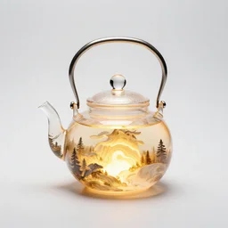glowing teapot, studio product photography, isolated on a pure white background, centered, entire object in frame, sharp focus, soft studio lighting