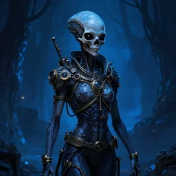 Steampunk, alien, HR. Giger, skull, blue, night, mystery